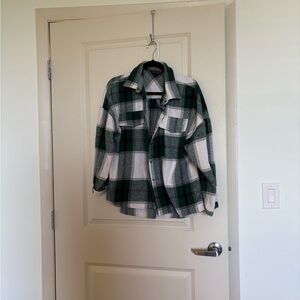 Green and White Plaid Flannel Jacket